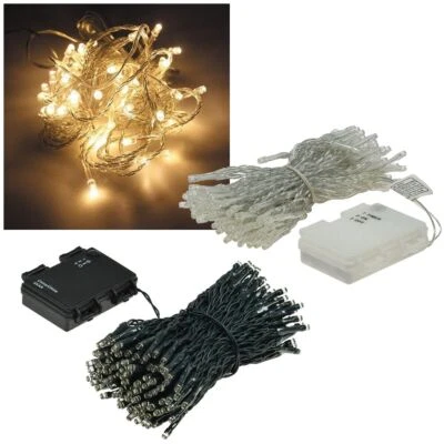 Outdoor LED Lichterkette mit TIMER warmweiß Batterie-Betrieb IP44 transparent - Bild 1 von 4