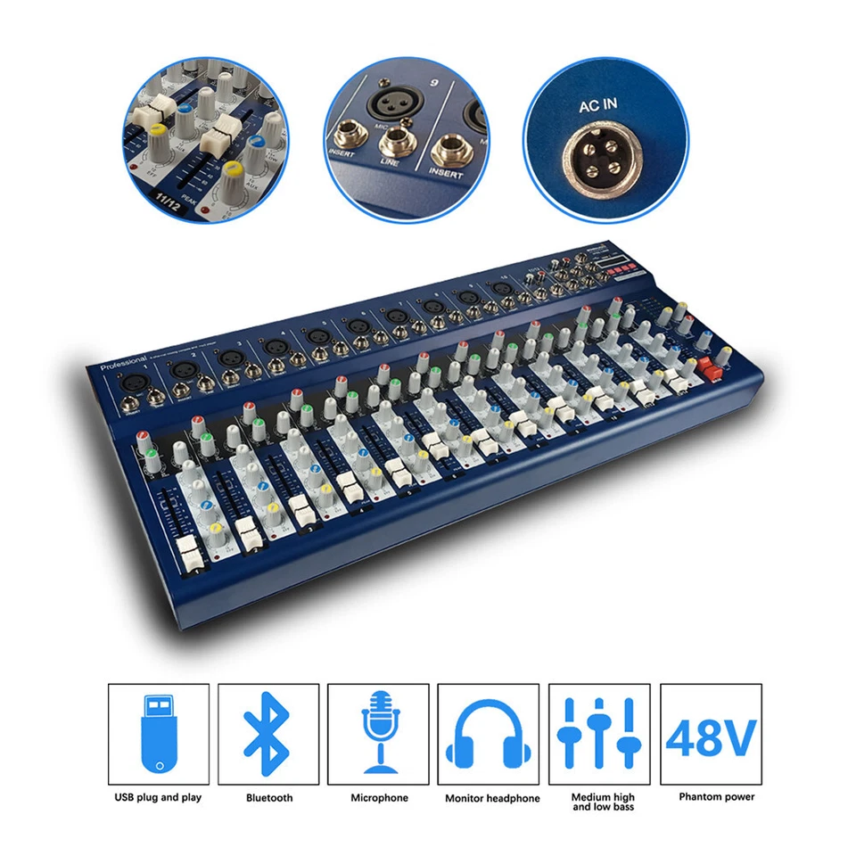 14-Channel Audio Mixer Effects Processor Mixing Console Clubs Karaoke DJ Mixer - Image 1 of 4