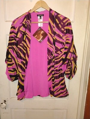 CHAQUETA BLAZER IMAN Chic Estampado Animal Rosa Topper Manga 3/4 Pequeña Foto 1 de 3