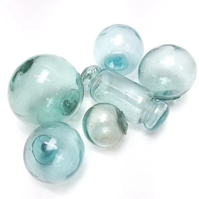 LOTE de 6 flotadores japoneses de vidrio soplado tamaño mixto 2-4 pulgadas Rodillo redondo Foto 1 de 4