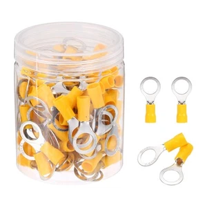 100Pcs Insulated Ring Terminal RV5.5-10 12-10AWG Battery Connectors, Yellow - Picture 1 of 5