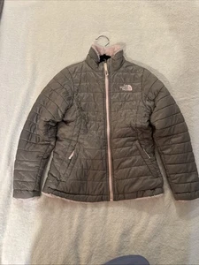The North Face Reversible Mossbud Swirl Puffer Jacket Girls Medium Full Zip Gray - Picture 1 of 18