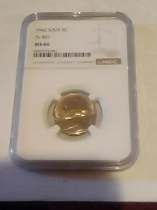 1942-S/S/S JEFFERSON NICKEL FS-501 TRIPLED REPUNCHED MINT MARK NGC GRADED MS66.! - Picture 1 of 5