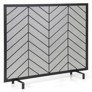38x31 in Single Panel Fireplace Screen Solid Wrought Iron Mesh Fire Spark Guard - Picture 1 of 11