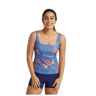LL Bean Women's New Currents Squareneck Tankini Print Top Blue Floral Size 14 - Image 1 of 4