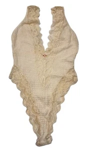 VTG 90’s Fredericks of Hollywood Off White Lace Teddy Plunge Halter Small - Picture 1 of 11