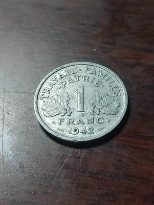 1942 1 Franco Segunda Guerra Mundial Francia, Moneda Francesa Circulada, Dinero Era Ocupación Foto 1 de 2