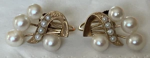 Antique 14k Gold Natural Seed Pearl Cluster Earring, Screw Clamp Backs, 4.5 gram - Picture 1 of 12