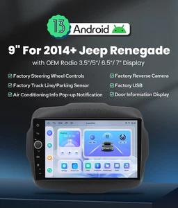DSP 9" Android 13 estéreo de coche para Jeep Renegade 2014+ con inalámbrico Android automático  - Imagen 1 de 16