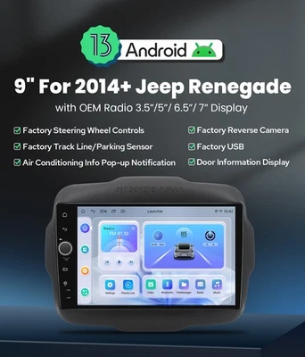 DSP 9" Android 13 Car Stereo for 2014+ Jeep Renegade with Wireless Android Auto  - Image 1 of 4