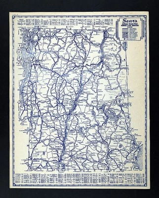 1935 Sears Road Map VT NH Concord Burlington Stowe Woodstock Mt Washington US 7 - Image 1 of 4