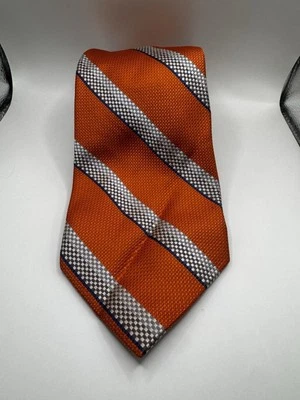 XMI SIGNATURE Long Silk Tie. Orange Striped Geometric. Hand Made in USA - Image 1 of 4