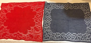Vintage Handkerchiefs Red & Black Mesh Net See Through Lace 10" - Picture 1 of 8
