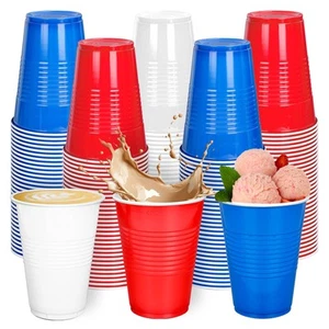 150Pcs Patriotic Plastic Cups 16Oz Red Blue White Disposable Drinking Cups St... - Picture 1 of 7