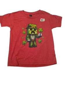Minecraft St Pattys Shirt Kids Small (6) Red Short Sleeve Boys Video Game Tee - Picture 1 of 5