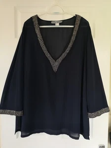 Designer Mode By Ashley Brooke Navy Beaded Kaftan Top - Size 22 - Picture 1 of 9