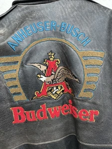 Vintage TOP braune Leder Budweiser Anheuser - Busch Jacke Größe M - Bild 1 von 19
