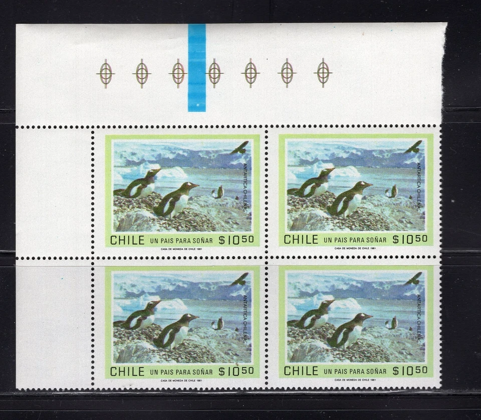 ЧИЛИ 1981 Антарктический Пингвин блок из 4 MNH угловой лист L3 - Изображение 1 из 1
