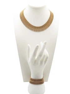 Vintage Gold Tone Egyptian Revival Necklace and Bracelet Demi-Parure - Picture 1 of 17