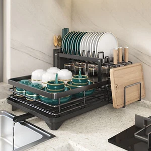 Dish Drying Rack Kitchen Stainless Steel Organizer Dish Bowl Drainer StorageRack - Picture 1 of 25
