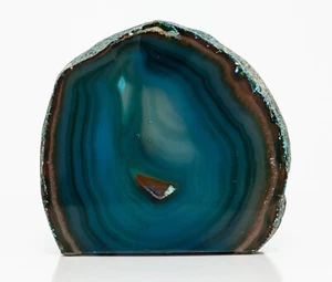 Polished Agate Geode End Half Slab Slice Blue Crystal Quartz 1.76 lbs H2225 - Imagen 1 de 11