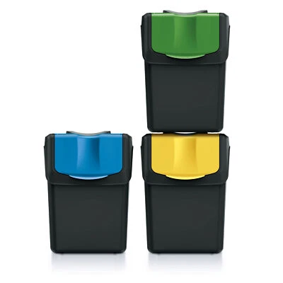 Set di 3 bidoni cestini Sortibox raccolta differenziata in plastica 20 litri - Immagine 1 di 4
