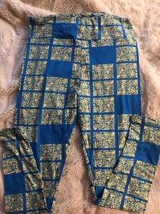LuLaRoe Leggings Curvy Alto Donna Vita Tg 32” Nuovi Pantaloni Blu/Giallo Pjs - Foto 1 di 1