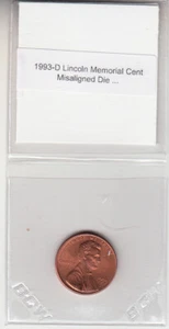 1993-D Lincoln Memorial Centavo desalineado troquelado anverso central error centavo - Imagen 1 de 2