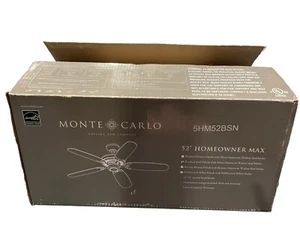 Monte Carlo 5HM52BSN Homeowner Max 52" Brushed Steel w Walnut Blades Ceiling Fan - Picture 1 of 6