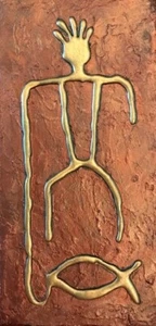 Original Hawaiianische Petroglyphe Fischer Gemälde Acryl Kunst - Made in Hawaii - Bild 1 von 4