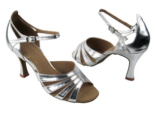 Silver Metallic, Leather, Women Latin Salsa Very Fine Ballroom Dance Shoes 1680 - Picture 1 of 1