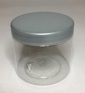 Empty 200ml Clear Plastic Jars And Silver Plastic Screw On Lid Quality Jar & Lid - Picture 1 of 1