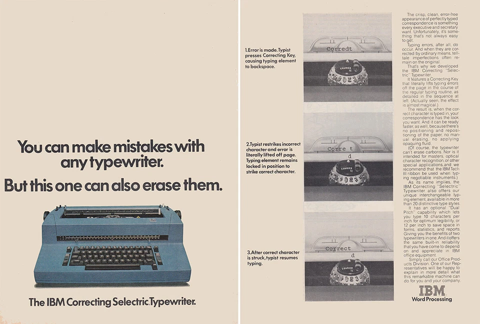 1975 IBM Selectric: You Can Make Mistakes Vintage Print Ad - Изображение 1 из 1