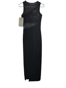 NWT Roberta Vintage USA Crushed Velvet Mesh Sequins Maxi Formal Dress Blue Sz M - Picture 1 of 9
