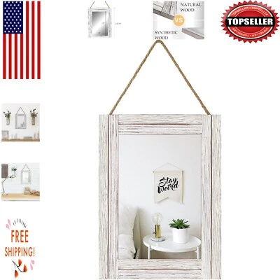 Weathered White Framed 16x12 Rustic Mirror with Rope - Perfect for Hallways - Image 1 of 4