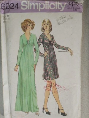 Vintage 1970s Simplicity Pattern 6024 Long Sleeve Evening Dresses Size 12 - Image 1 of 2