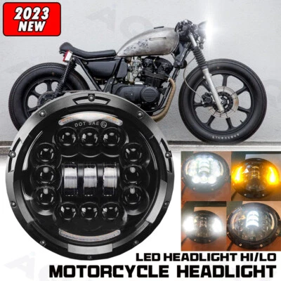 7" Motorcycle LED Hi/Lo Headlights Black For Kawasaki 440 454 550 750 1000 LTD - Image 1 of 4