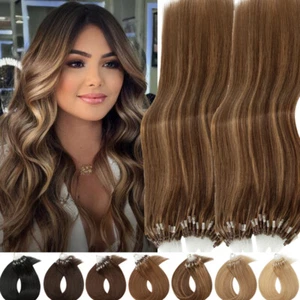 1 GRAM 14"-24" Tips Ring Tip Micro Bead Human Hair Extensions 1g THICK HIGHLIGHT - Picture 1 of 32