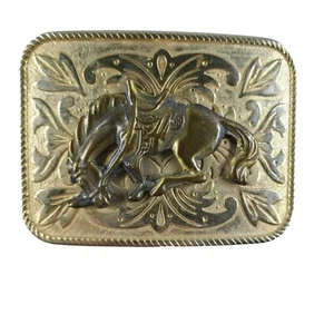 BUCKING Bronco VINTAGE Belt BUCKLE With DARK BRONZE HORSE - Picture 1 of 5