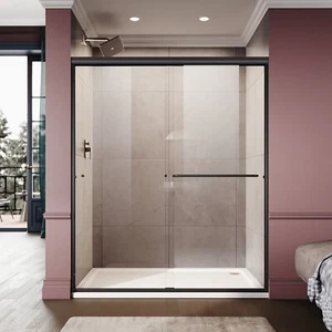 54" W x 72" H Shower Door Sliding Shower Enclosure 1/4" Clear Glass Black Finish - Picture 1 of 17