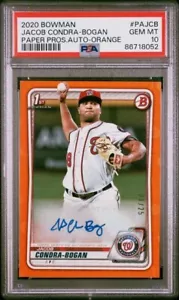 psa 10 2020 BOWMAN PAPIER PROSPEKTIVE AUTO JACOB CONDRA-BOGAN RC ORANGE 01/25 hergestellt - Bild 1 von 2