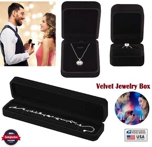 Black Velvet Earring Ring Necklace Pendant Jewelry Box Case Gift Boxes Set USA - Picture 1 of 15