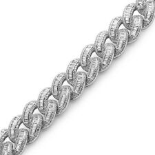 Exotic Baguette 925 Sterling Silver Iced Out Cuban Bracelet