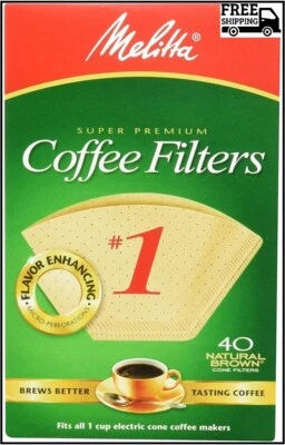 Filtros de café Melitta 620122 40 unidades #1 cono marrón natural (paquete de 5) Foto 1 de 2