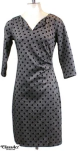 Abito Talbots a pois finto avvolgente nero manica 3/4 cerniera posteriore petite small - Foto 1 di 5