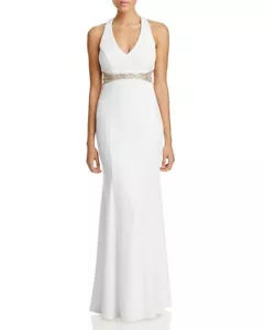 $390 Decode 1.8 Women White Beaded Mesh Inset V Neck Gown Skirt Dress Size 4 - Picture 1 of 1