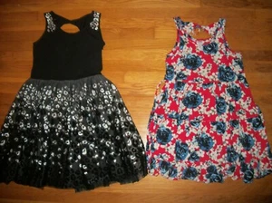 JUSTICE BLACK & SILVER LEOPARD OR RED WHITE BLUE FLORAL DRESS GIRLS SZ 18 20 - Picture 1 of 7