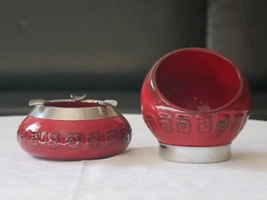 Cenicero y cuenco rojo cromo Quist vintage años 70 - Imagen 1 de 7