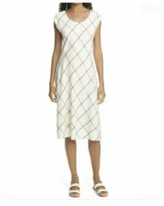 Nordstrom Signature Damen Kleid elfenbein ärmellos Etui kariert Karriere Freizeit 6 - Bild 1 von 7