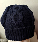 Aran Crafts Ireland Cable knit Hat Navy Blue 100% Merino Wool One Size